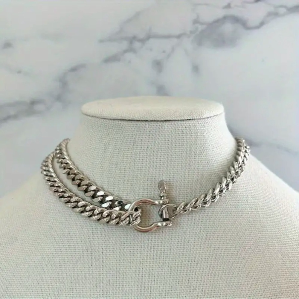 NWOT Silver Double Chunky Chain Choker Necklace